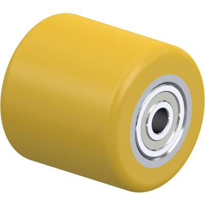Rumeno kolo za skateboard s srebrno kovinsko pritrditvijo, cilindričnih oblik.