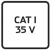 'CAT I 35 V' v beli pisavi na črnem ozadju, znotraj belega okvarja.