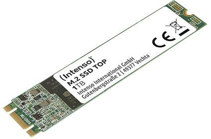 M.2 SSD znamke Intenso s kapaciteto 1 TB, model "SSD TOP", z oznako CE in naslovom proizvajalca na nalepki.