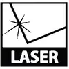 Slika prikazuje opozorilni simbol za lasersko sevanje: stiliziran svetlobni žarek in napis 'LASER' spodaj.