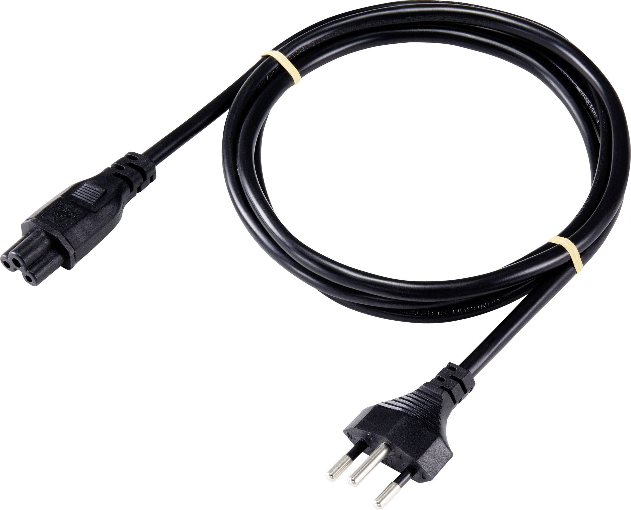 Črn mrežni kabel s trižilnim vtičem in vtičnico. Primeren za napajanje elektronskih naprav.