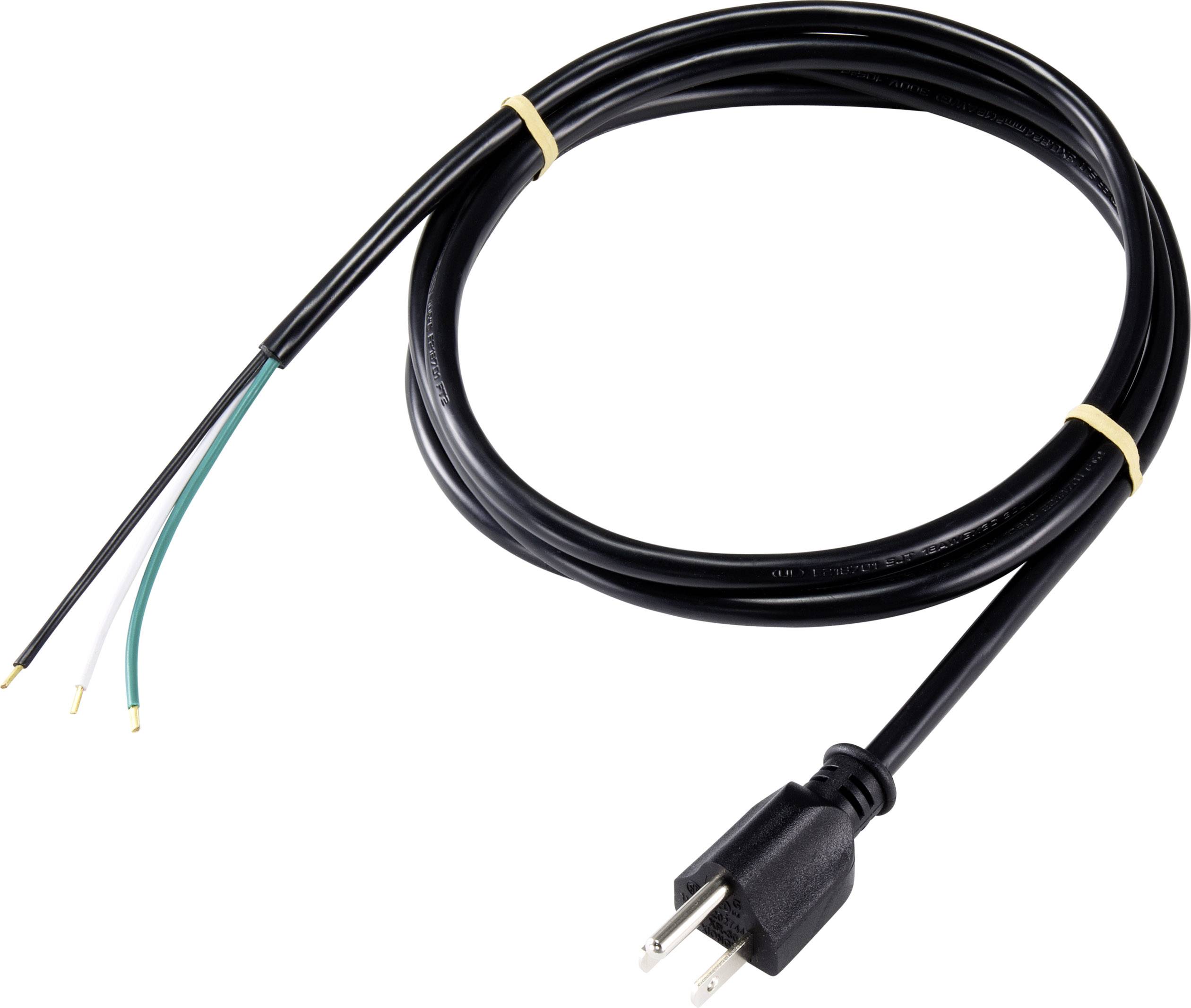Črni mrežni kabel s vtičem in odprtimi konci žice, primeren za električne instalacije ali popravila.