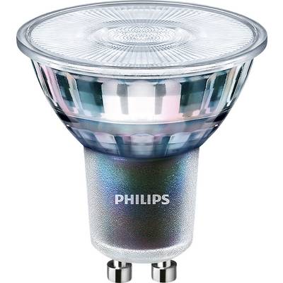 Philips GU10 LED žarnica s sijajno, reflektivno površino, primerna za varčno razsvetljavo v bivalnih prostorih.