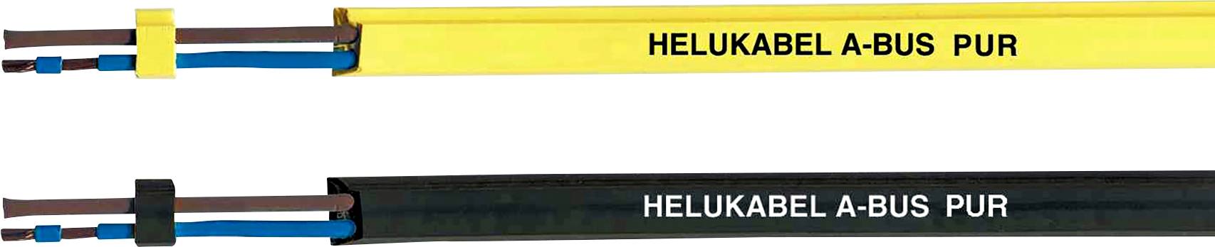 Rumeno in črno kabel z oznako 'HELU KABEL A-BUS PUR', namenjen razlikovanju v električnih aplikacijah.