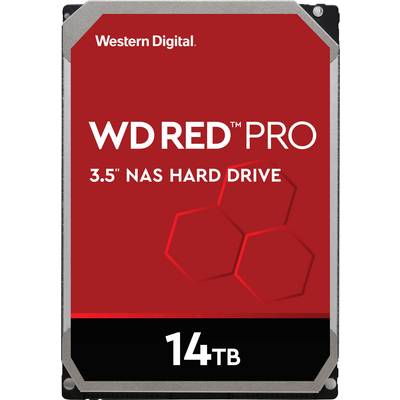 Trdi disk Western Digital WD Red Pro 14 TB 3,5-palčni NAS. Rdeča embalaža z belim besedilom, primeren za uporabo v NAS sistemih.