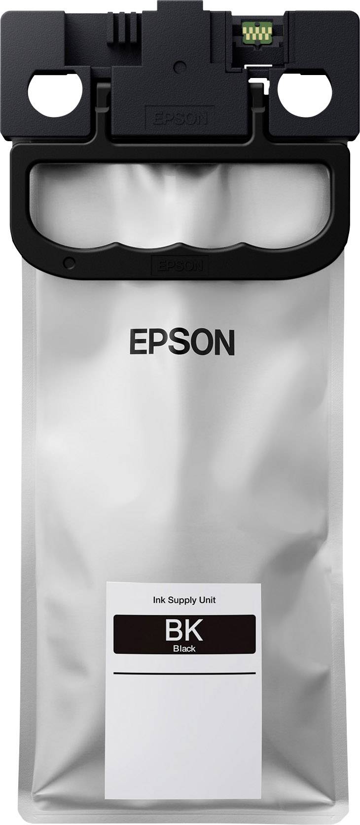 Črna črnilna enota z napisom 'EPSON' in 'BK Black', ki se uporablja za polnjenje tiskalnika.