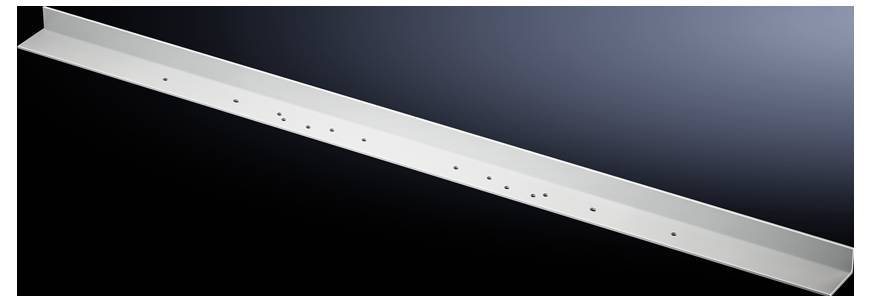 Dolg, tanek, kovinski element z več majhnimi luknjicami, diagonal postavljen na temno sivi podlagi.