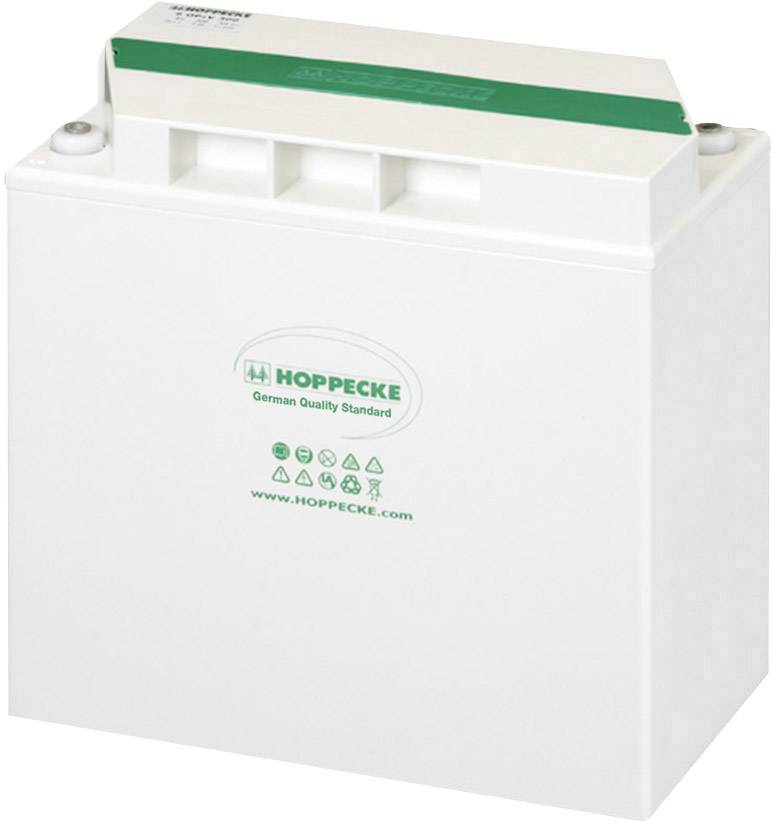 Pravokotna bela baterija z napisom 'HOPPECKE German Quality Standard'.