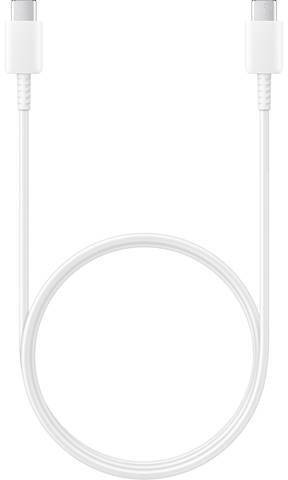 Belo spiralno USB-kabel z dvema USB-C priključkoma leži v krožni obliki na nevtralnem ozadju.