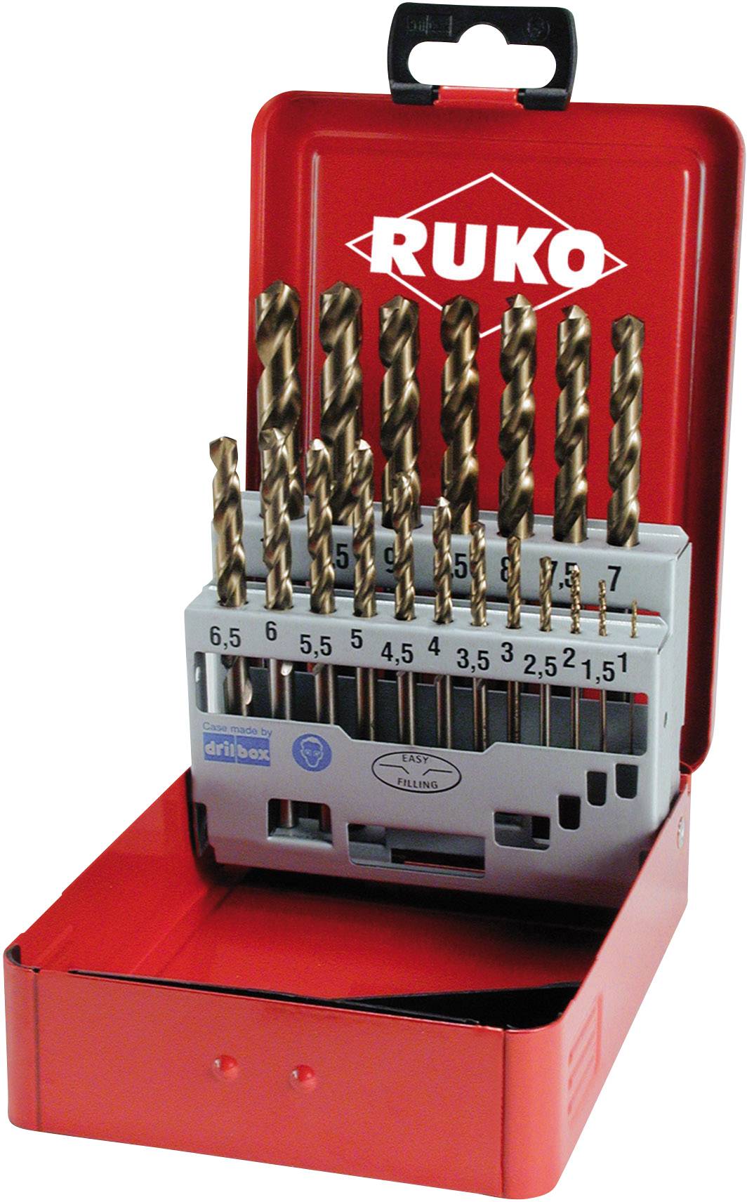 RUKO 215214 HSSE-Co 5 komplet spiralnih svedrov za kovino 19-delni DIN 338 cilindrično vpetje 1 set