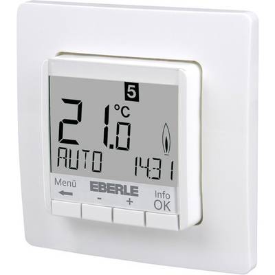 Digitalni termostat na steni prikazuje 21°C, aktiviran je samodejni način, čas je 14:31. Pod njim so tipke za uravnavanje temperature.