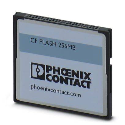 Kompaktna Flash kartica z napisom 'CF FLASH 256MB'. Spodaj logotip in ime 'PHOENIX CONTACT'.