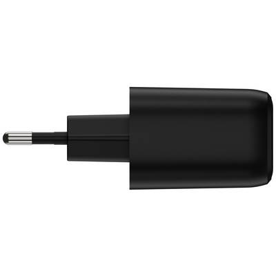 Črn elektronski vtič s kovinskim zatičem, prikazan v vodoravnem položaju; namenjen je za priklop električno napajanih naprav.