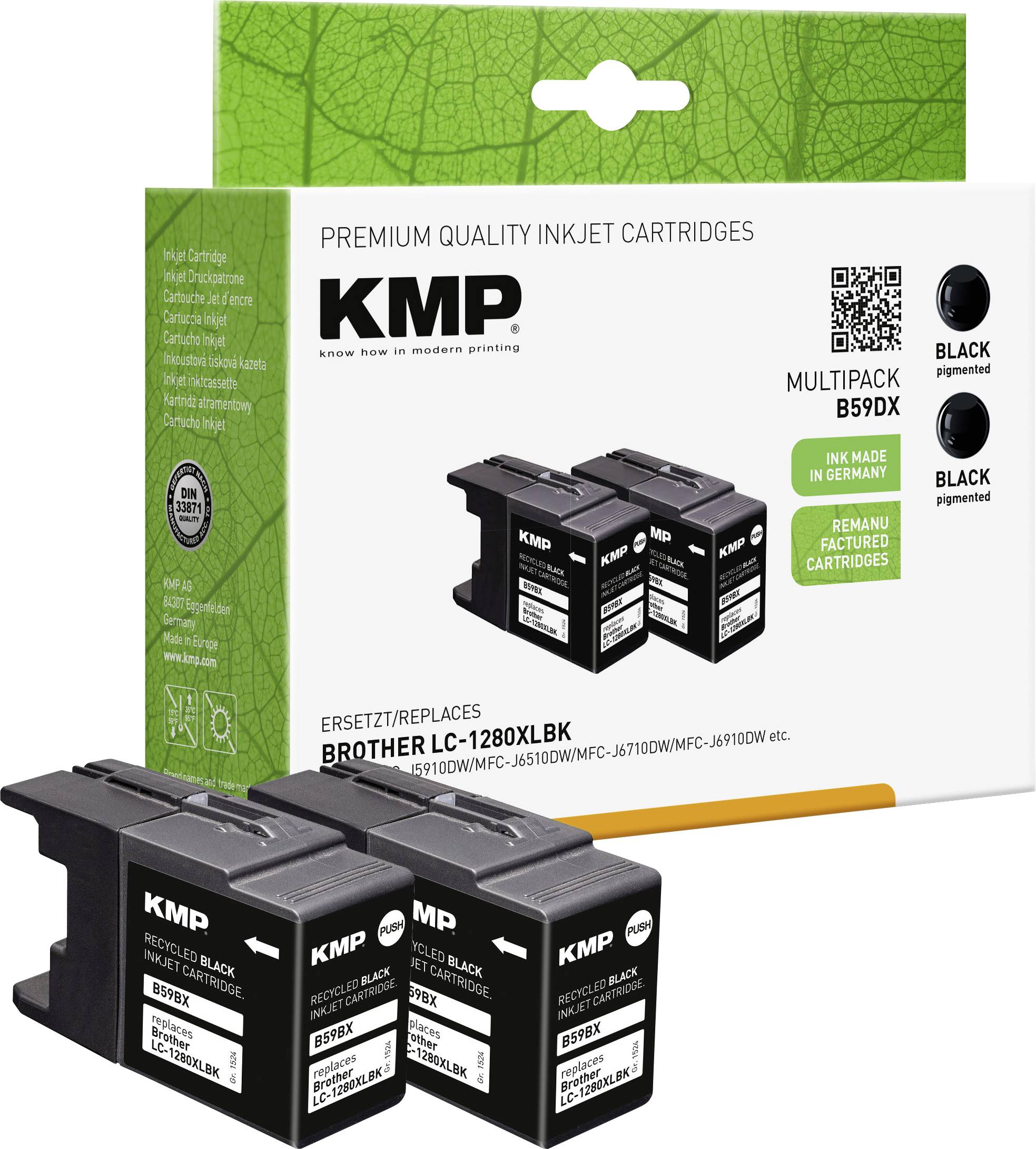 KMP črnilo zamenjava Brother LC-1280XLBK kompatibilnost 2-delno pakiranje črna B59DX 1524,4021