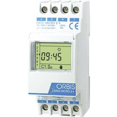 Elektronska ura z LCD prikazovalnikom. Prikazuje čas 09:45 in način C1:vklopljeno. Oznaka 'Orbis Data Micro 2+'.