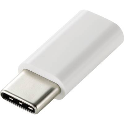 USB-C adapter v beli barvi, ki se uporablja za povezovanje in polnjenje naprav.