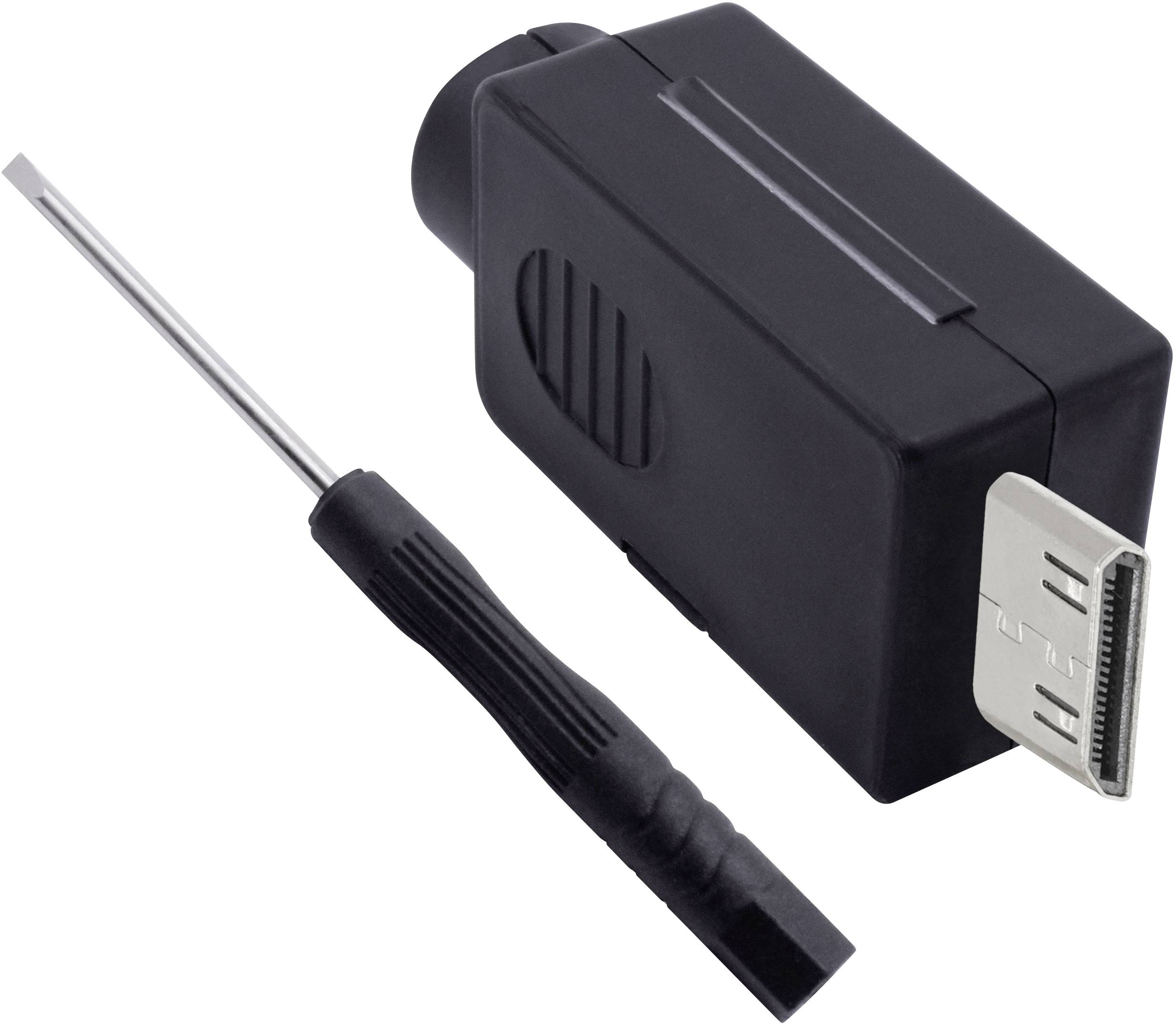 Adapter in izvijač. Adapter ima HDMI-vtič in omogoča pretvorbo signalov med različnimi formatnimi oblikami.