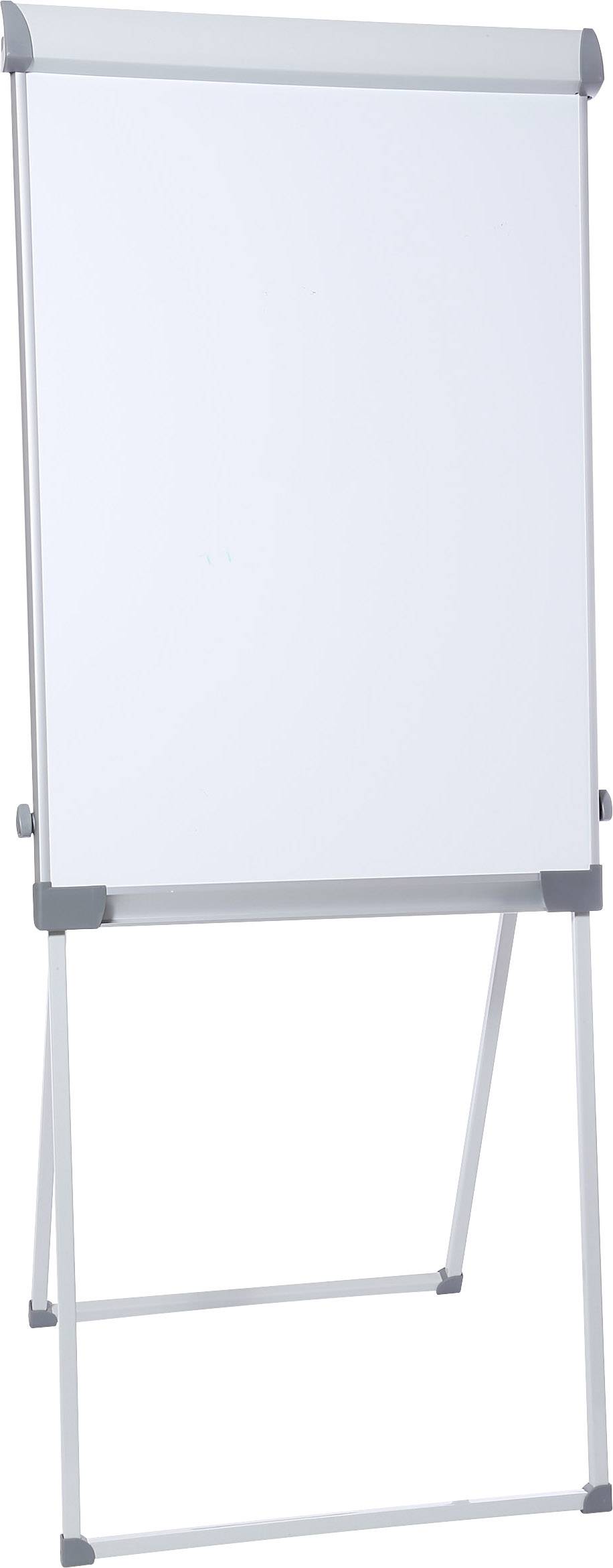 Prazen flip chart na stojalu, pripravljen za predstavitve ali zapiske.