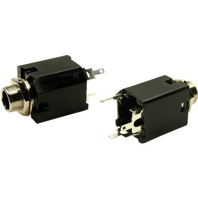 Dve črni vtičnici jack s kovinskimi deli v različnih položajih, ki jih je mogoče uporabiti za električne naprave.
