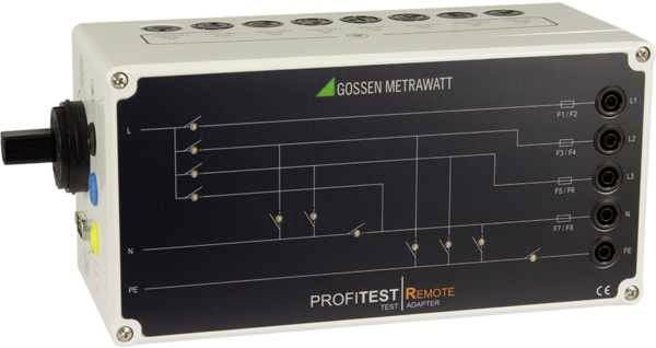Profesionalna naprava podjetja Gossen Metrawatt za daljinsko merjenje električnih parametrov. Prikazuje vezja za L1, L2, L3, N in PE.