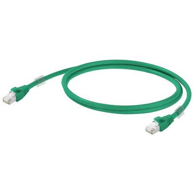 Zeleni omrežni kabel z RJ45 vtikači na obeh koncih, primeren za Ethernet povezave.