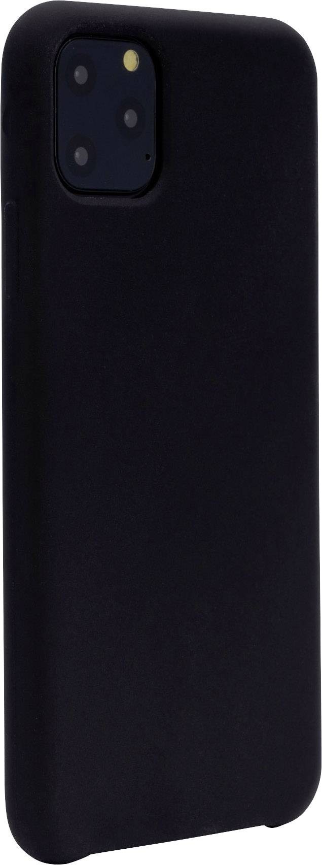 Črn zaščitni ovitek za pametni telefon z izrezom za kamero v zgornjem levem kotu, primeren za model s tremi kamernimi objektivi in bliskavico.