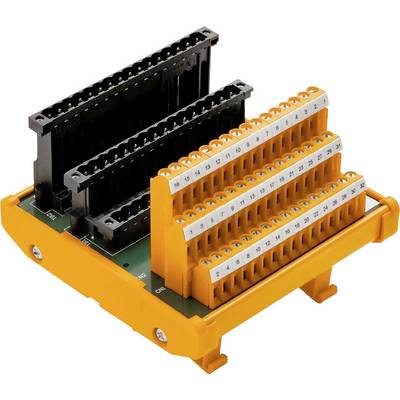 Elektronski povezovalni modul s črnimi in oranžnimi gradniki, oštevilčeni priključki za žične povezave.