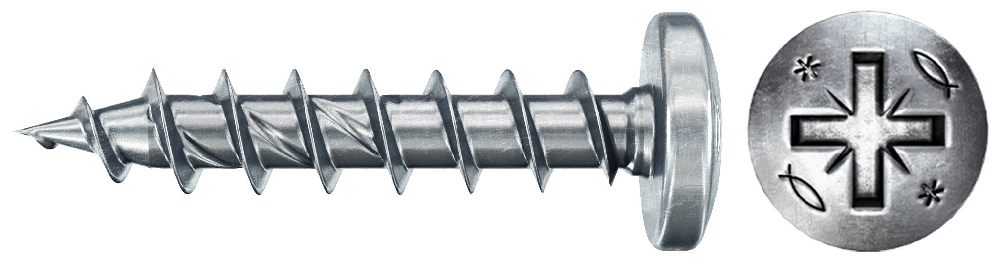 Približan pogled na kovinsko vijako s križnim Phillipsovim glavom, prikazano od strani in od spredaj na belem ozadju.