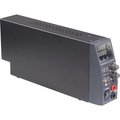 Elektronska naprava s črnim ohišjem, zaslonom in upravljalnimi elementi za nastavitve. Indikatorji svetijo, stikala so vidna.