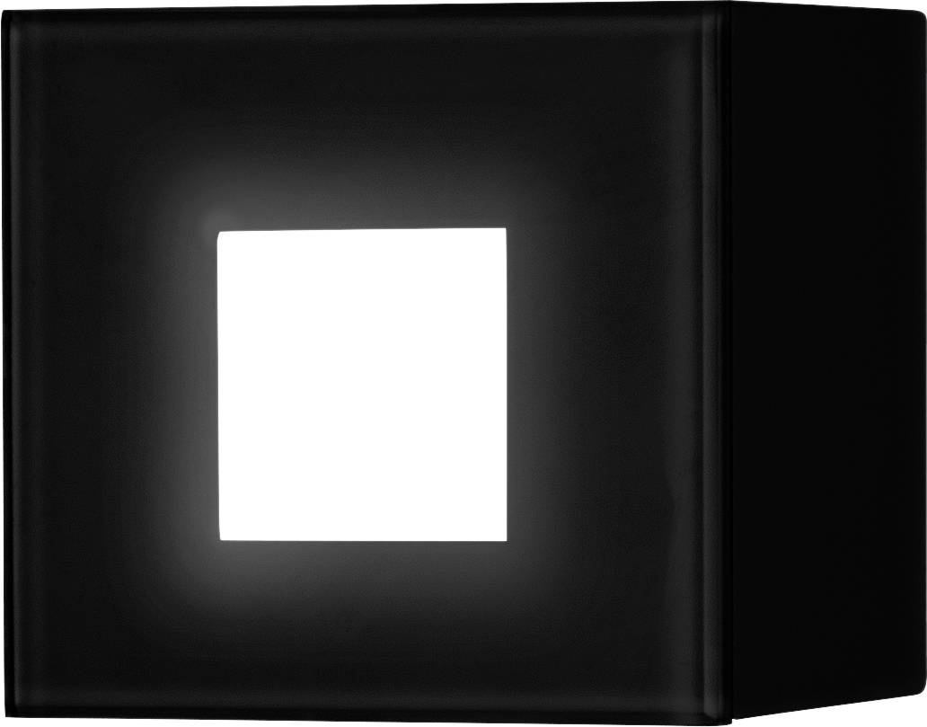 Črna stenska svetilka z pravokotno belo svetlobo na sredini ustvarja enakomeren svetlobni učinek.