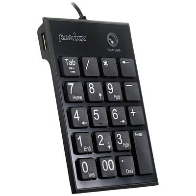 Zunanja črna numerična tipkovnica z 18 tipkami, ki vključuje številske tipke, funkcijske tipke in indikator Num Lock.