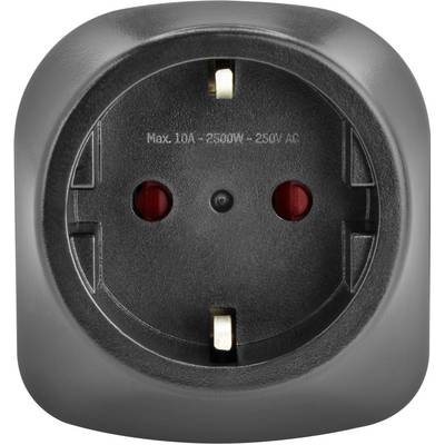 Črna vtičnica z dvema kontaktoma in rdečima izolacijskima obročkoma, označena z 'Maks. 10A - 2500W - 250V AC'.