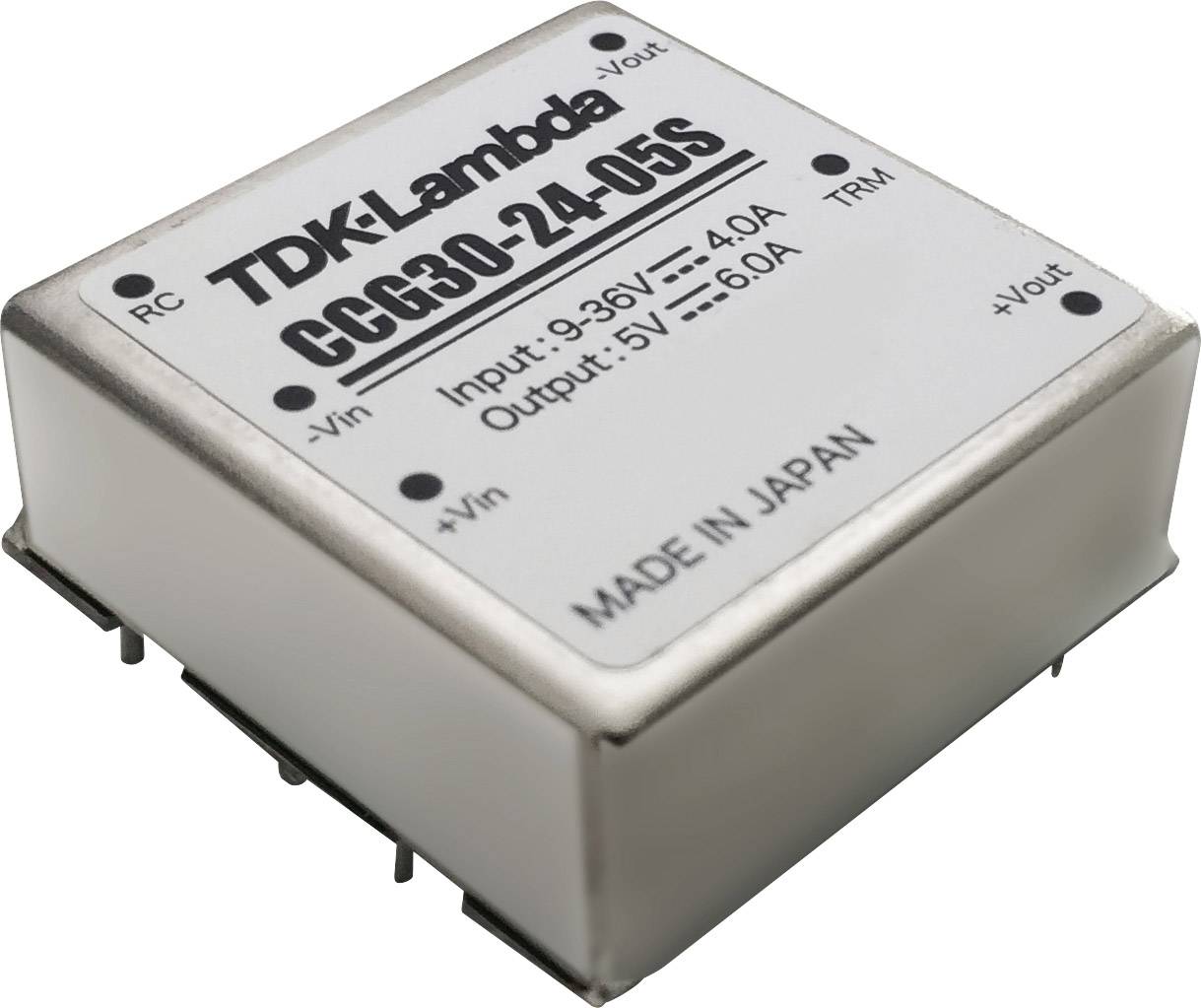 Elektronski sestavni del TDK-Lambda, model CCG30-24-05S. Vhod: 9-36V, 4A. Izhod: 5V, 6A. Izdelano na Japonskem.
