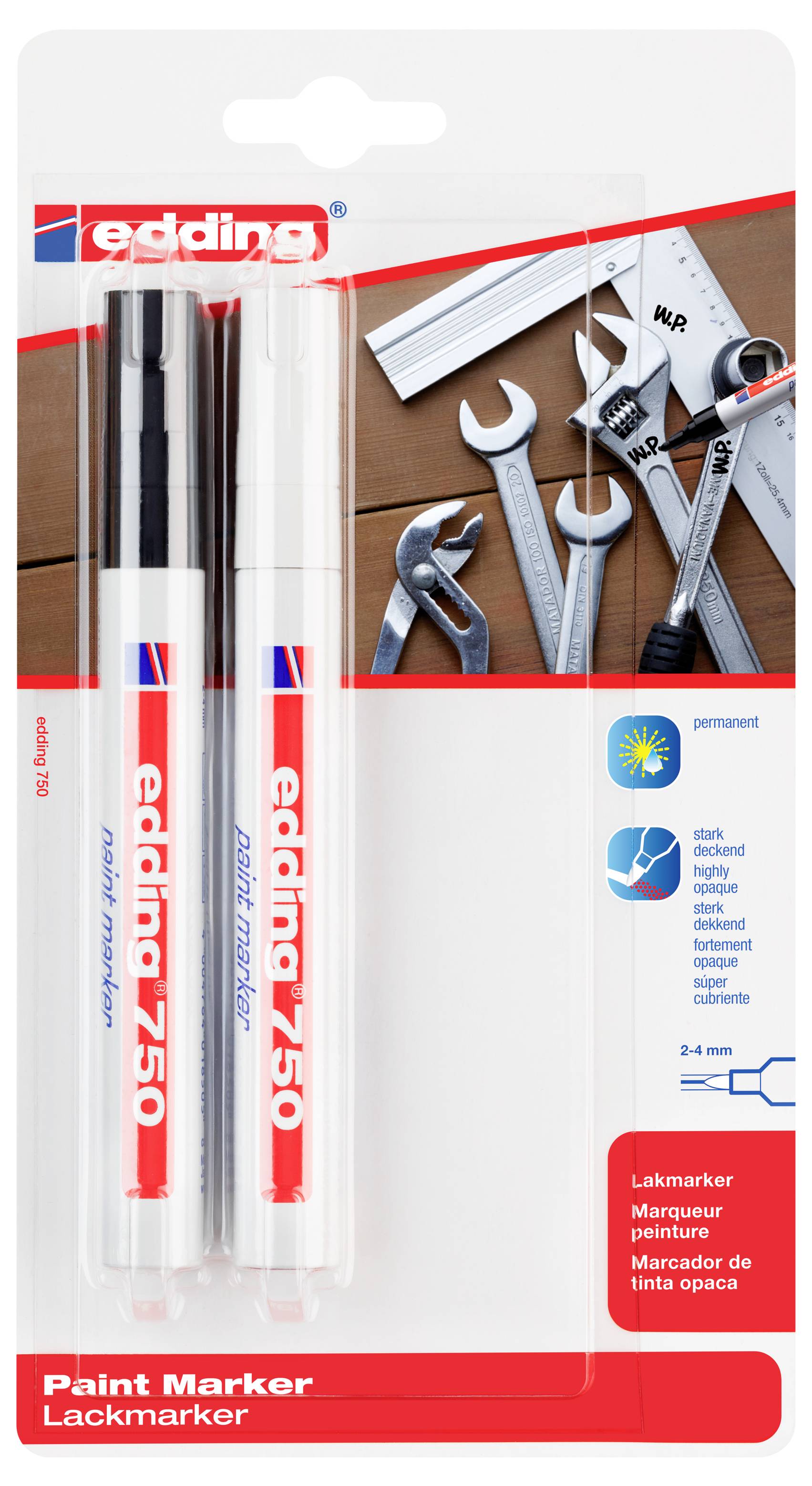 Edding 750 Paint Marker 4-750-2-3999 za lak črna, bela 2 mm, 4 mm-1