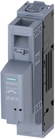 Sivo-moder električni zaščitni odklopnik Siemens z oznako 'Sentron', stoječ, z priključno in kontrolno lučko.
