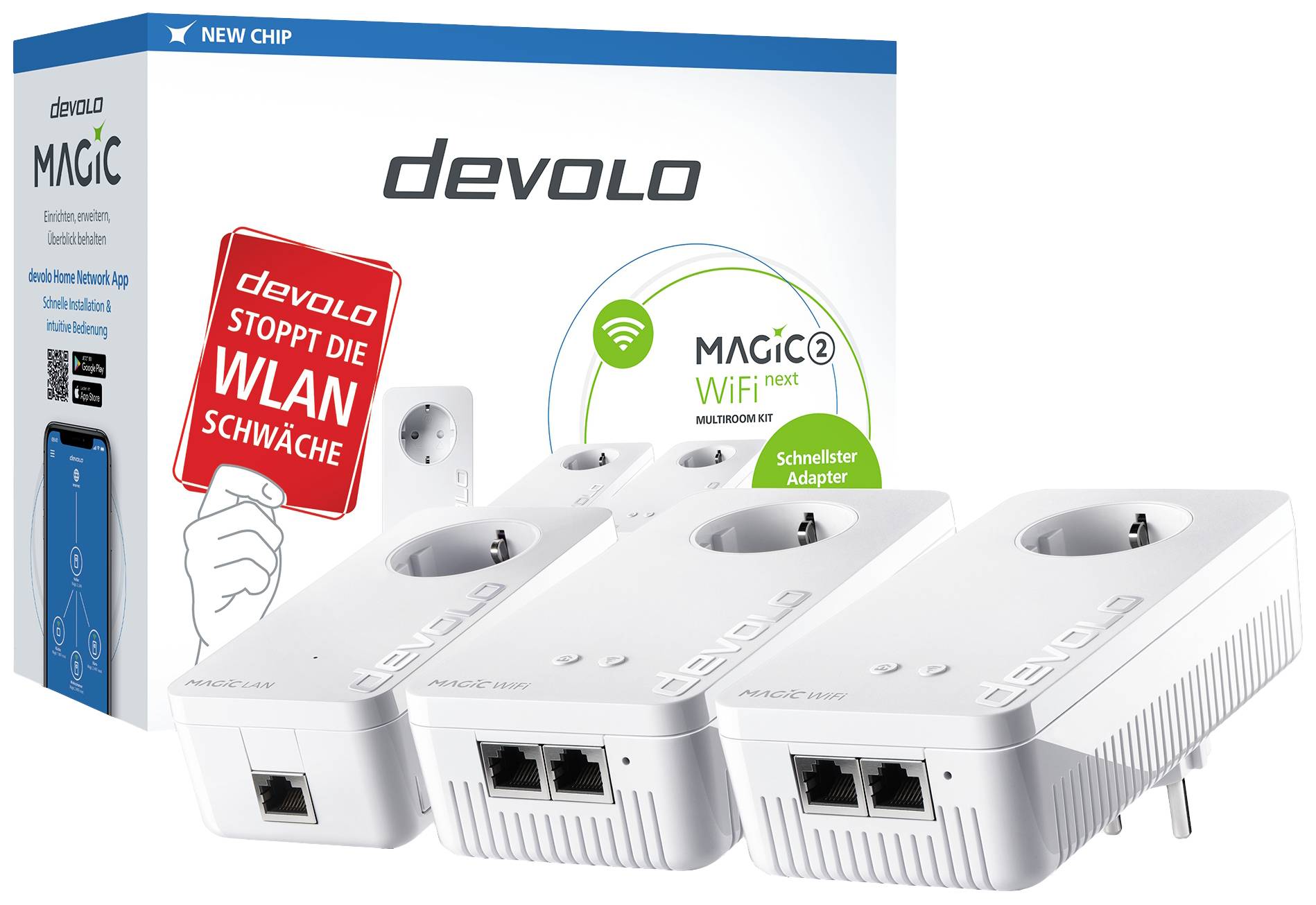 'devolo Magic 2 WiFi next' komplet adapterjev s powerline tehnologijo za izboljšanje WiFi signala, dva ethernet priključka na adapter.