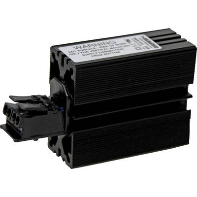 Pravokoten elektronski element z priključnimi sponkami in nalepko z napisom 'OPOZORILO' na vrhu.