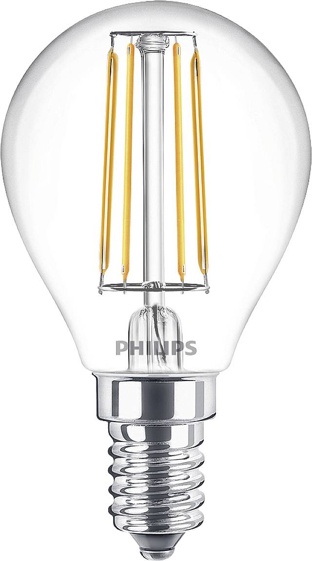 LED-sijalka z žarilno nitko na beli podlagi, označena s 'PHILIPS', prikazuje klasičen slog žarnice z modernimi LED-svetili.
