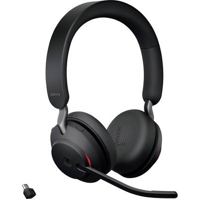 Črne over-ear slušalke z mikrofonsko roko in USB adapterjem, primerne za brezžično komunikacijo in telefonske klice.