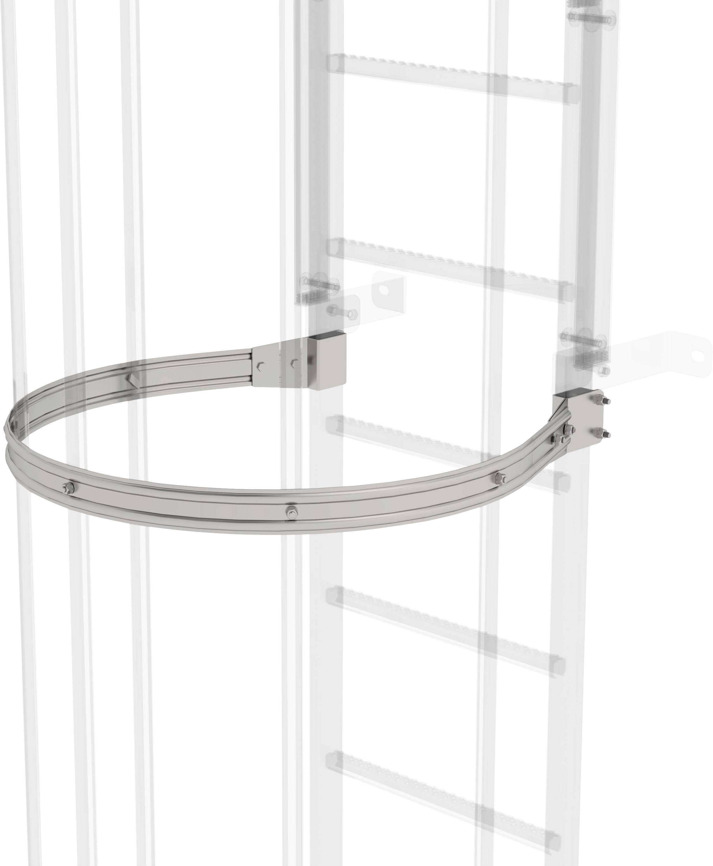 Nejasna lestev z okroglim varnostnim lokom. Obroč je nameščen na sredini lestve in lahko zagotavlja zaščito.