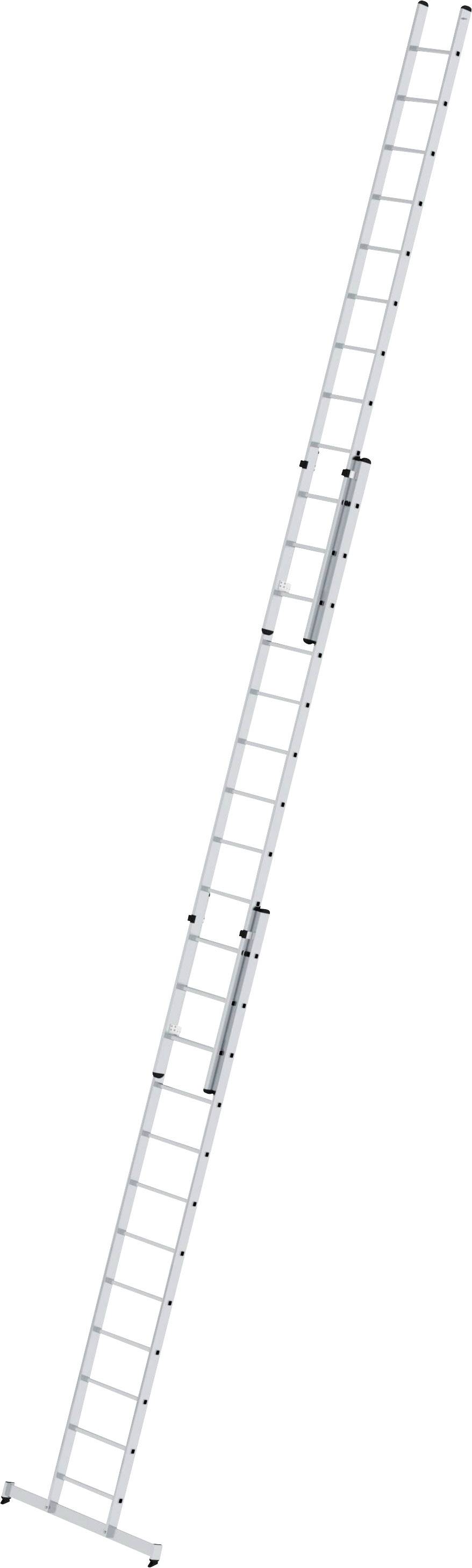 Aluminijasta lestev, razpeta, z večimi prečkami.