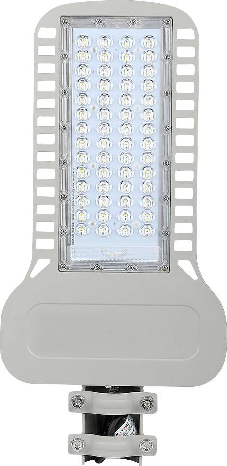 Cestna svetilka z LED-osvetlitvijo, pravokotne oblike, vertikalno usmerjena, srebrno ohišje, 60 posameznih LED-luči vidnih.