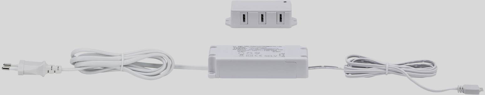 Napajalni adapter in kabel z USB priključki, primeren za napajanje in polnjenje naprav.