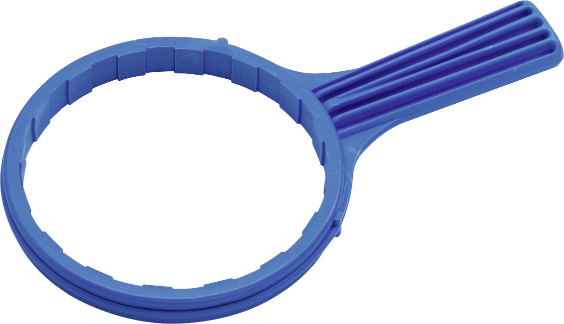 Modra plastična krožna odpirala za pokrovke s plastičnim ročajem s proreznima za boljši oprijem in obračanje trdovratnih pokrovkov.