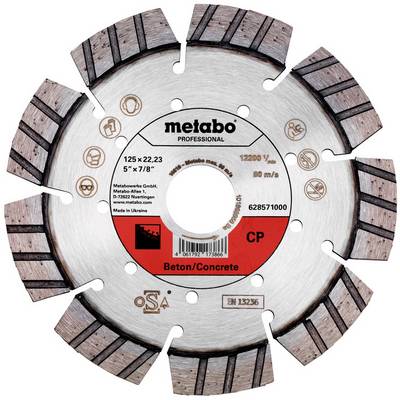 Metabo Professional segmentiran diamantni rezalni list za beton, označen s 125 x 22,23 mm in 'Beton/Concrete'.