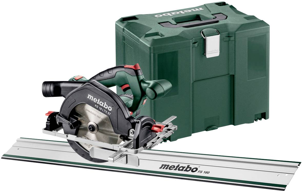 Metabo KS 18 LTX 57 FS Set akumulatorska ročna krožna žaga Globina rezanja maks. (90°) 57 mm brez akumulatorja, vklj. vodilna tirnica, vklj. vzporedna tirnica