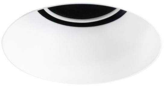 Bela, okrogla LED vgradna stropna luč s črnim notranjim detajlom, primerna za sodobne notranje prostore.