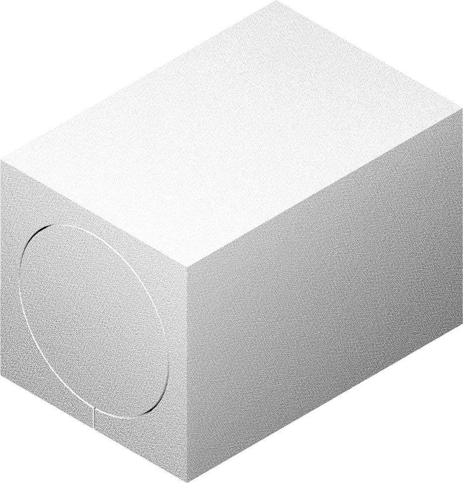 Bel pravokoten 3D-blok z narisanim krogom na eni strani.