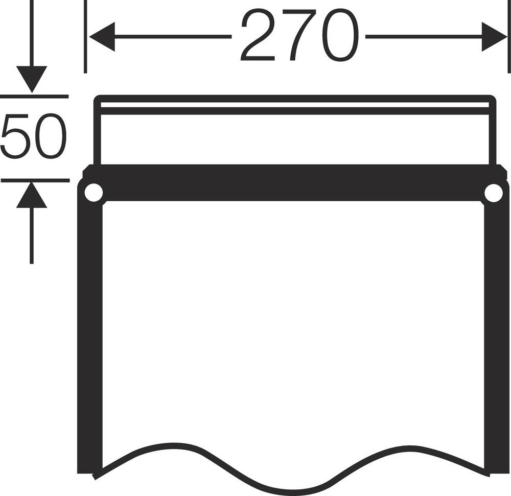Tehnična risba pravokotnega objekta z dimenzijami 270 mm širine in 50 mm višine, prikazana s puščicami in številkami.