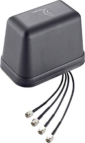 Črna antena s štirimi kabli in SMA-priključki, primerna za GPS in mobilne komunikacije.
